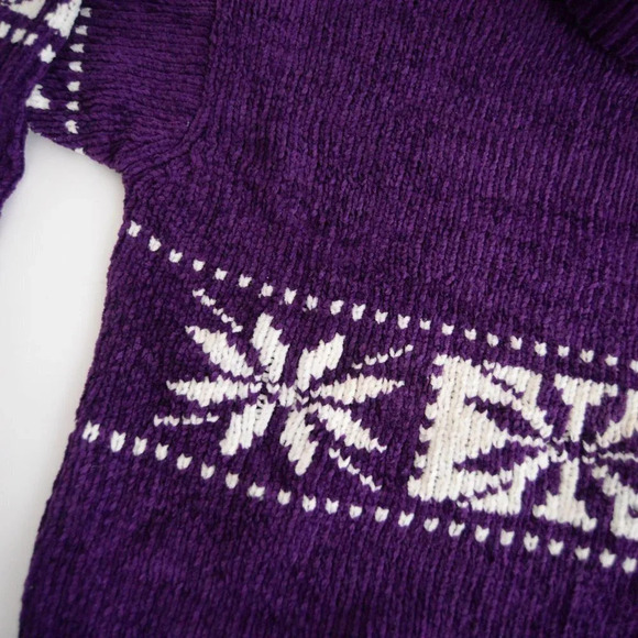 Vintage Separates Scene Purple Turtle Neck Knit Sweater w Snowflake Design L - Picture 6 of 11